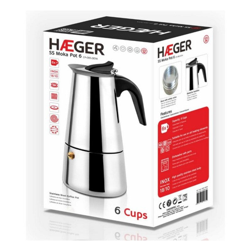 Italienische Kaffeekanne Haeger Moka Edelstahl 18/10