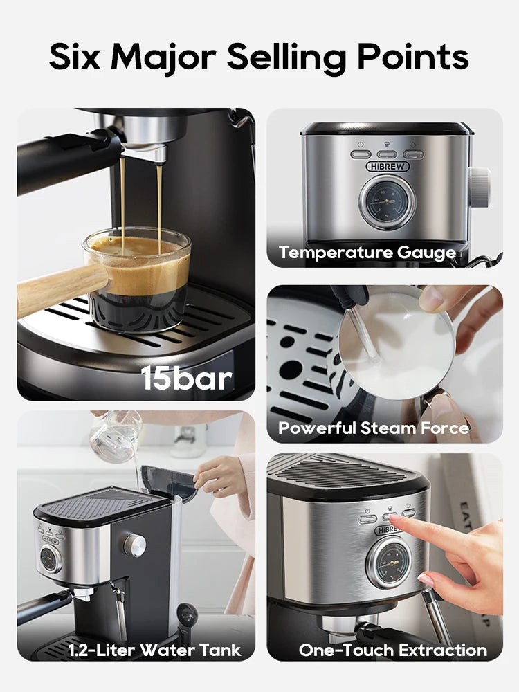 HiBREW H5A – Kompakte 20 Bar Espressomaschine mit Temperaturanzeige