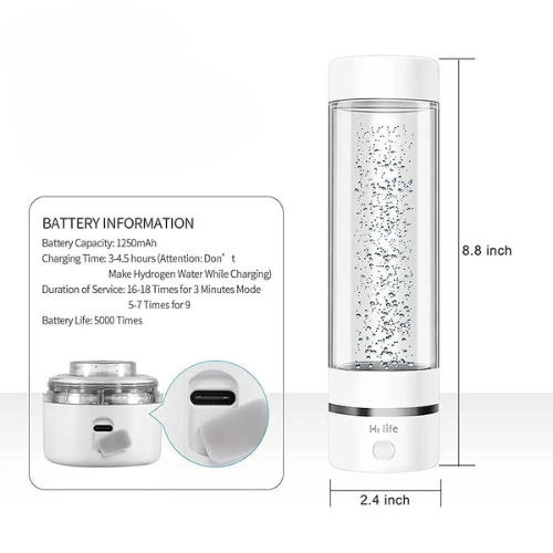 H2Life Wasserstoff-Wasser-Generator Flasche – 3700 ppb – DuPont SPE/PEM Technologie – Tragbar, Selbstreinigend, USB – 320 ml