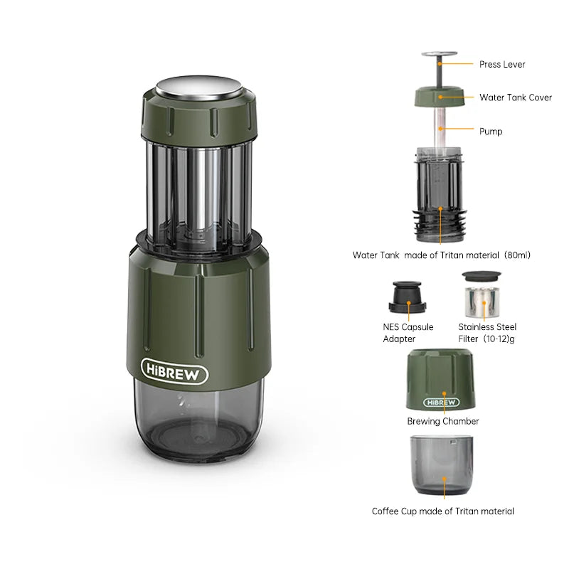 HiBREW 2-in-1 Tragbare Kaffeemaschine – Manueller Espresso- und Kapsel-Maker