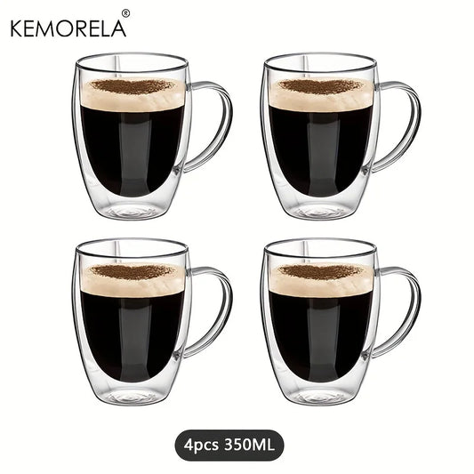 4/6er Set Doppelwandige Glas-Kaffeetassen 350 ml – Transparent mit Henkel