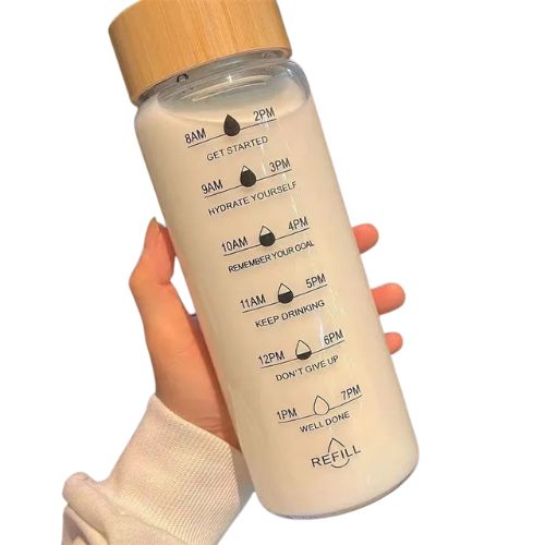 1000 ml Glasflasche mit Teesieb & Zeit Markierung – Borosilikatglas mit Bambusdeckel – Trinkflasche für Tee, Früchte & Wasser – inkl. Edelstahlfilter & Geschenkbecher