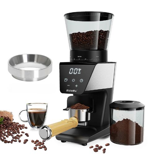 BioloMix Elektrische Kaffeemühle mit Kegelmahlwerk – 30-stufig einstellbar für Espresso & Filterkaffee – mit Magnetischer Halterung