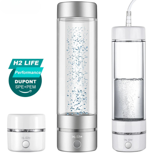 H2Life Wasserstoff-Wasser-Generator Flasche – 3700 ppb – DuPont SPE/PEM Technologie – Tragbar, Selbstreinigend, USB – 320 ml