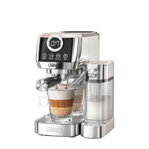 HiBREW H13A – 3-in-1 Halbautomatische Espressomaschine aus Edelstahl – für Espresso, Cappuccino & Latte mit Milchaufschäumer – kompatibel mit Kaffeepulver