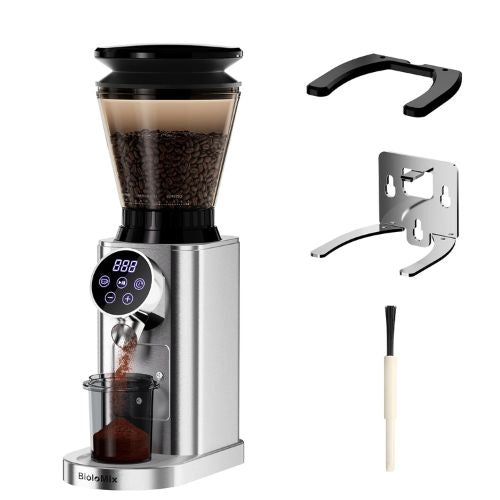 BioloMix Elektrische Kegelmahlwerk-Kaffeemühle mit herausnehmbarem Behälter – 48 Mahlgradeinstellungen für Espresso & Filterkaffee