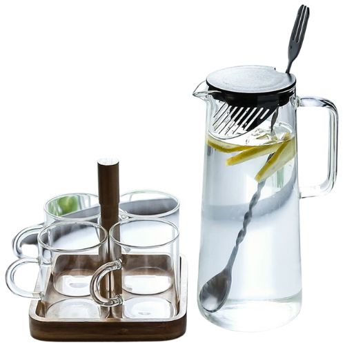 Glaskanne 1000 ml / 1500 ml mit Bambusdeckel & Filter – hitzebeständiger Glaskrug für Saft, Kaffee, Tee & Wasser